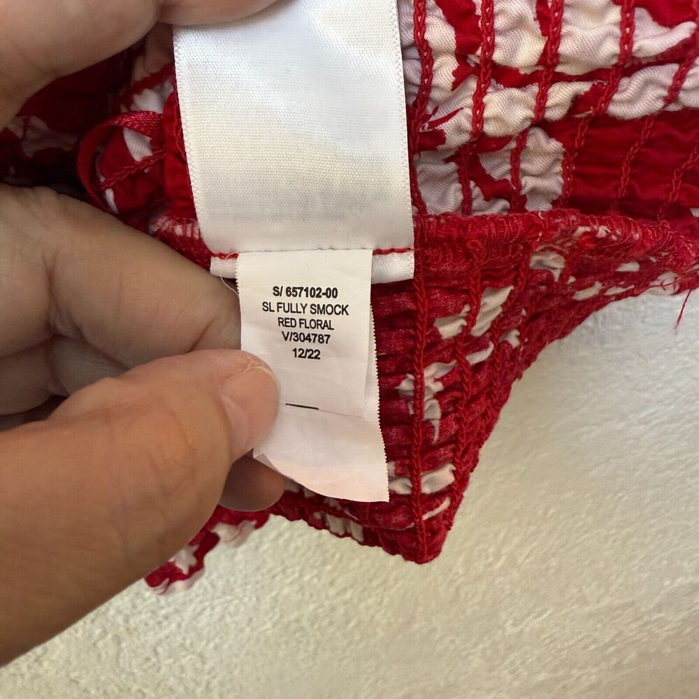 Old Navy Red Floral Fully Smocked Ruffle Strap Top Size L Boho‎ Milkmaid Prairie - Picture 7 of 7
